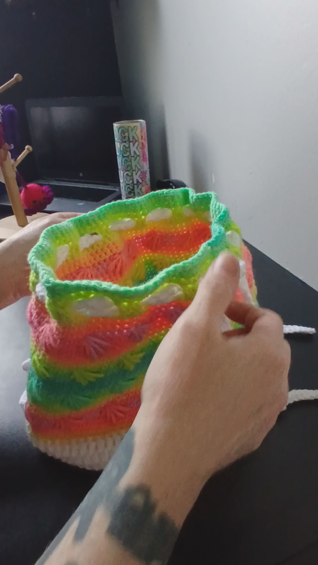 Neon Spikes Drawstring Bag