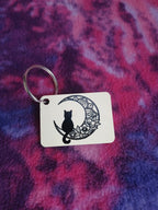 Black Cat on Flower Moon Keychain