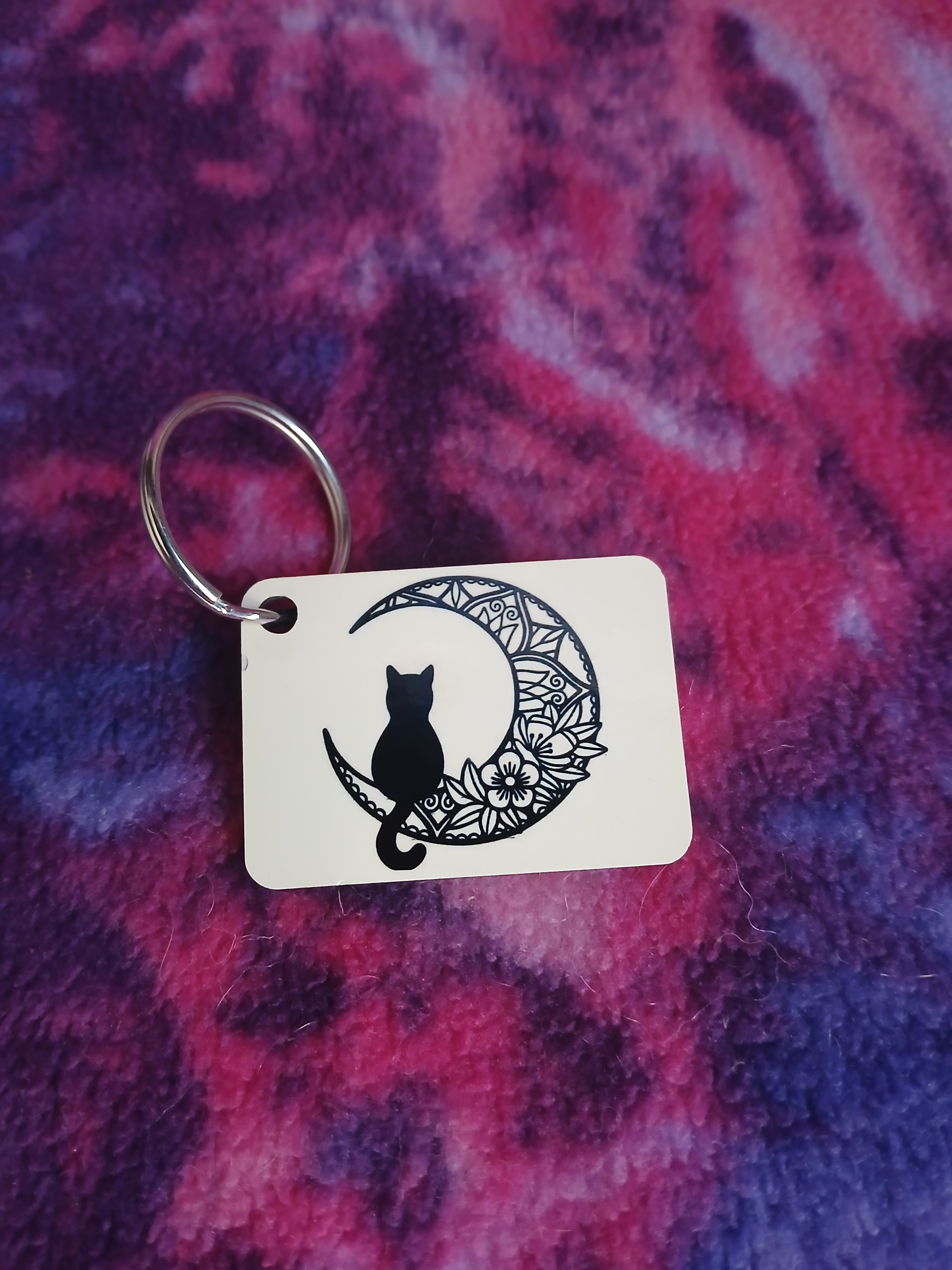Black Cat on Flower Moon Keychain