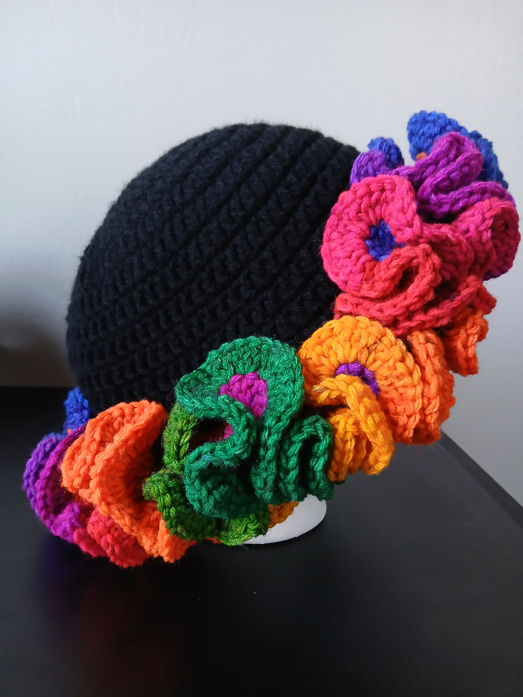 Black and Rainbow Ruffle Hat