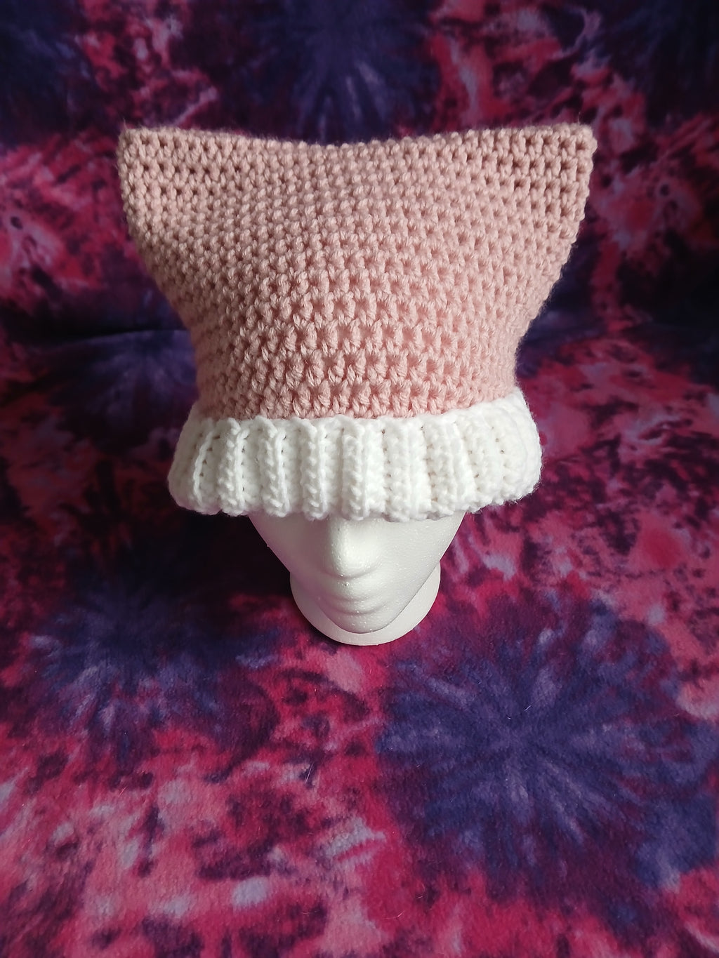 Pink and White Cat Ear Beanie