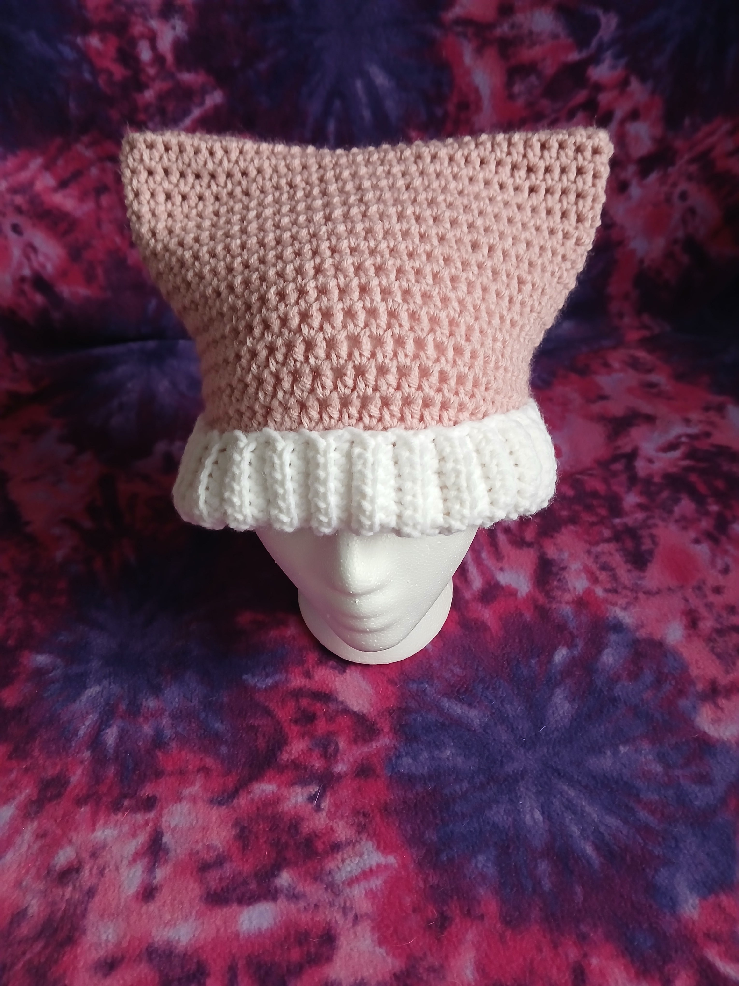 Pink and White Cat Ear Beanie