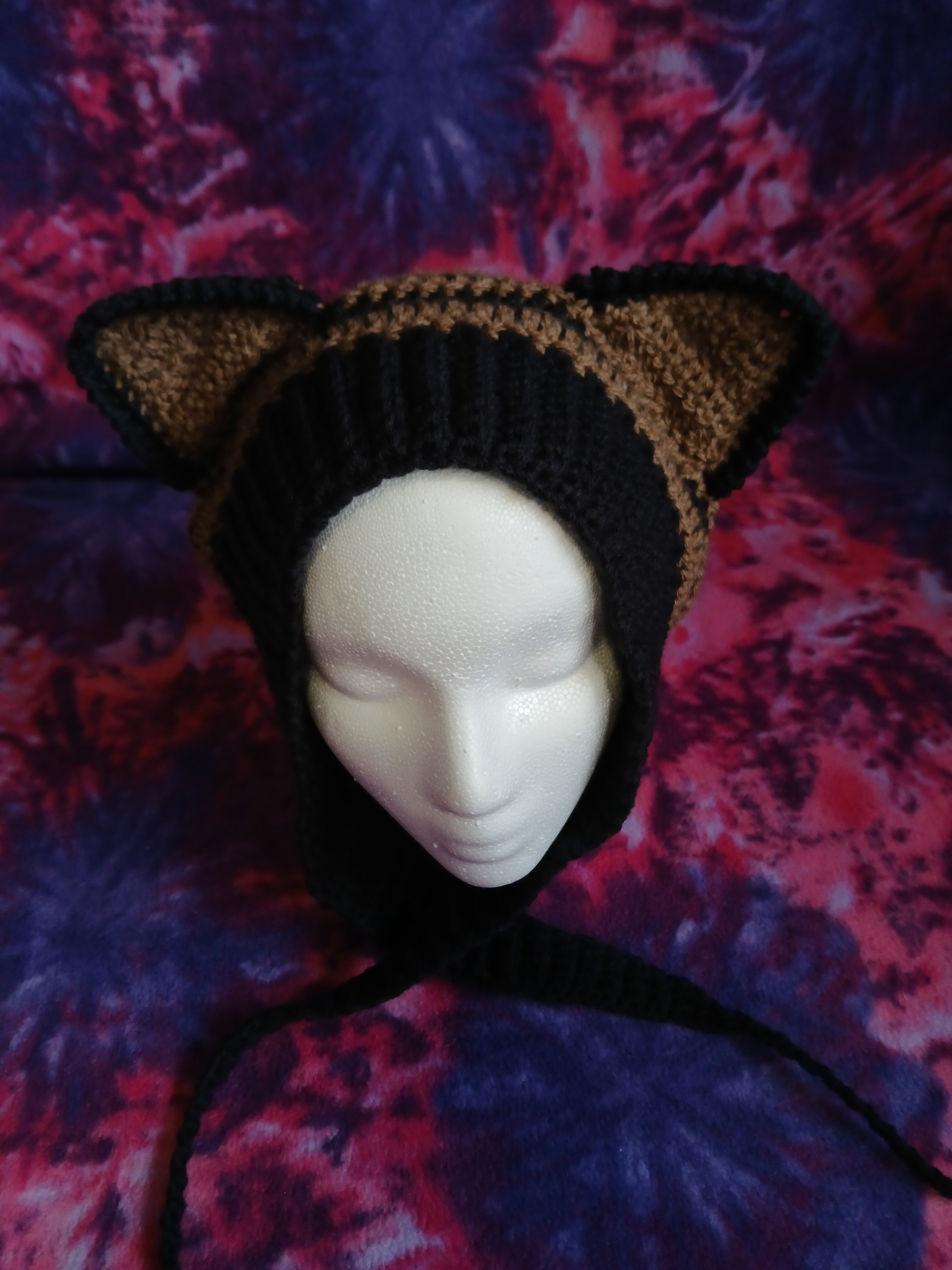Brown and Black Cat Ear Bonnet