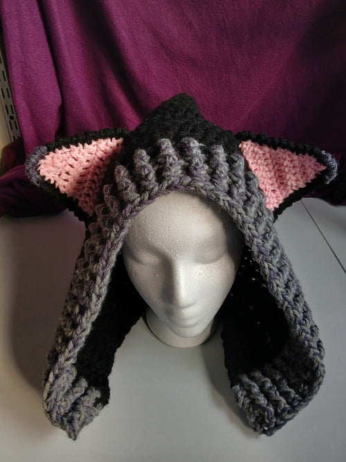 Black and Grey Cat Ear Hood