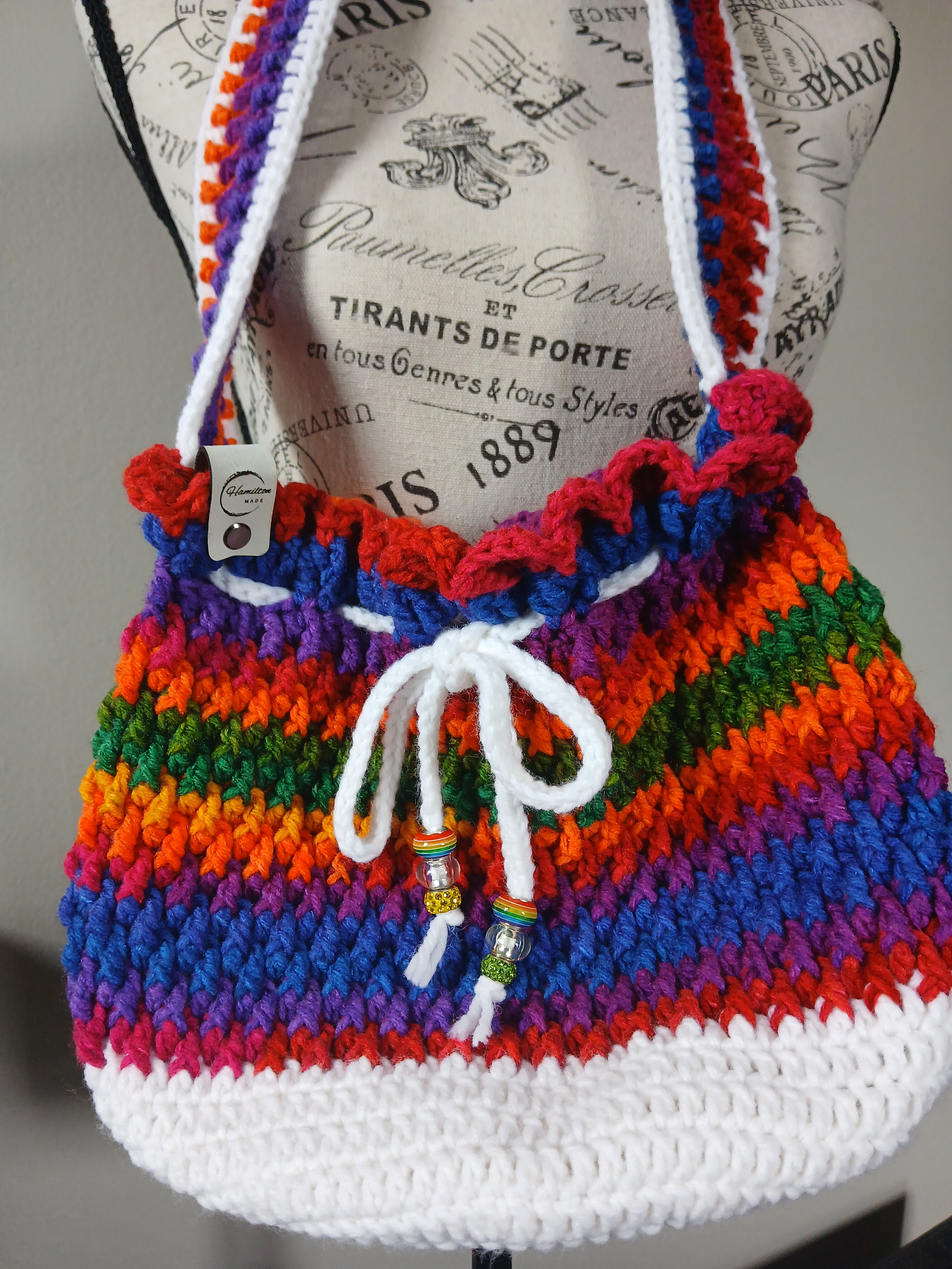 Rainbow and White Drawstring Bag