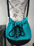 Teal and Black Drawstring Bag