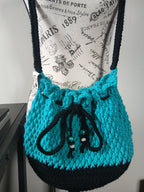 Teal and Black Drawstring Bag