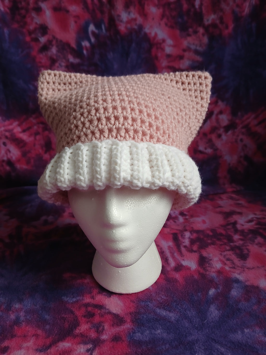 Pink and White Cat Ear Beanie