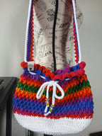 Rainbow and White Drawstring Bag