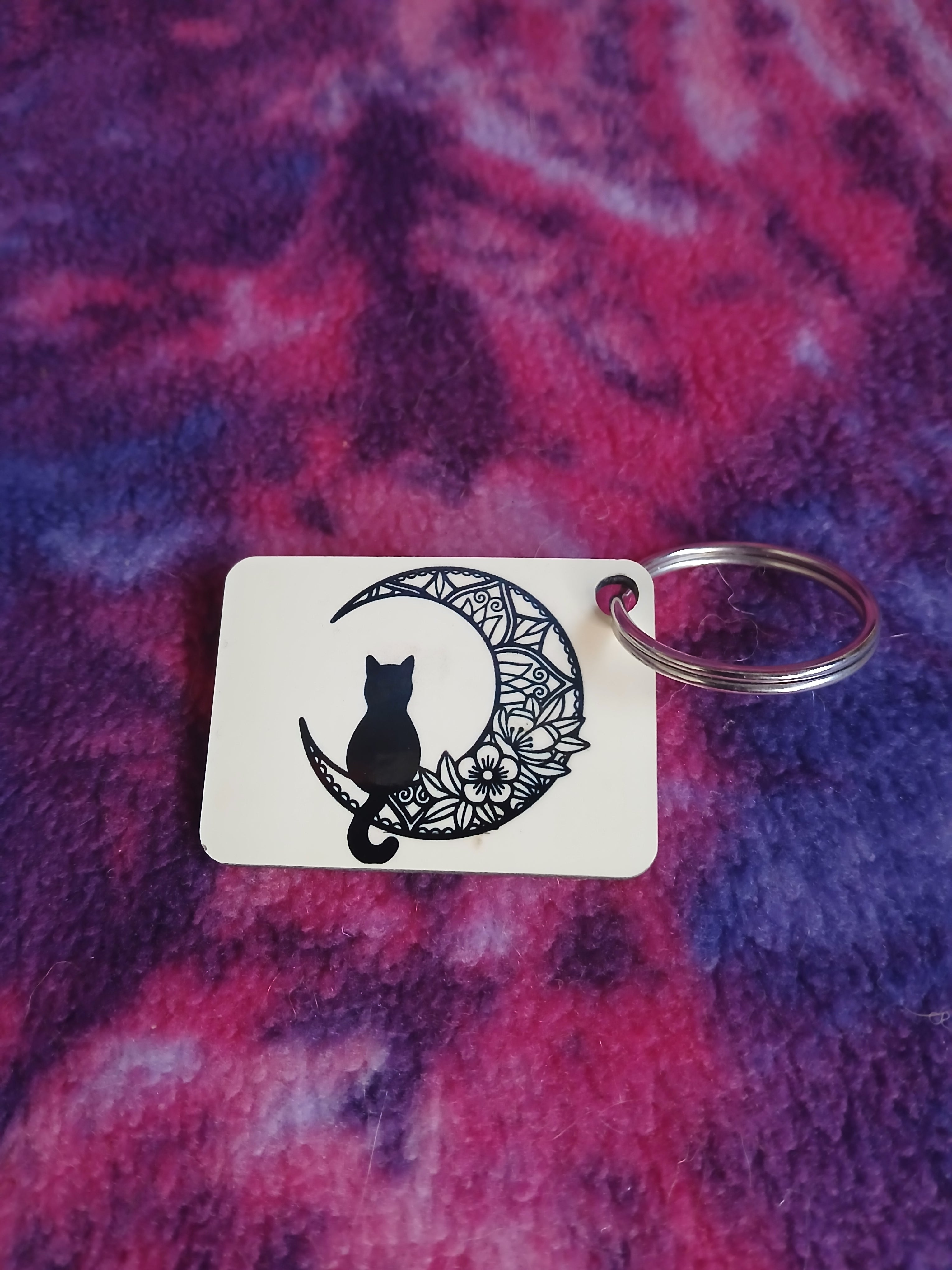 Black Cat on Flower Moon Keychain