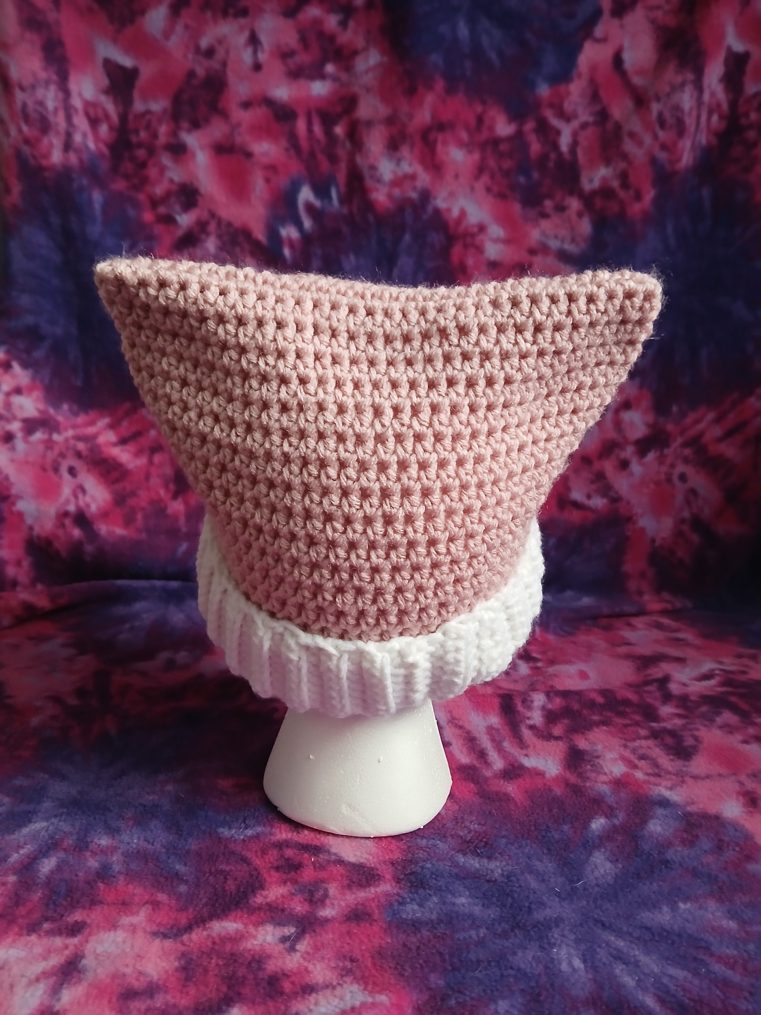 Pink and White Cat Ear Beanie