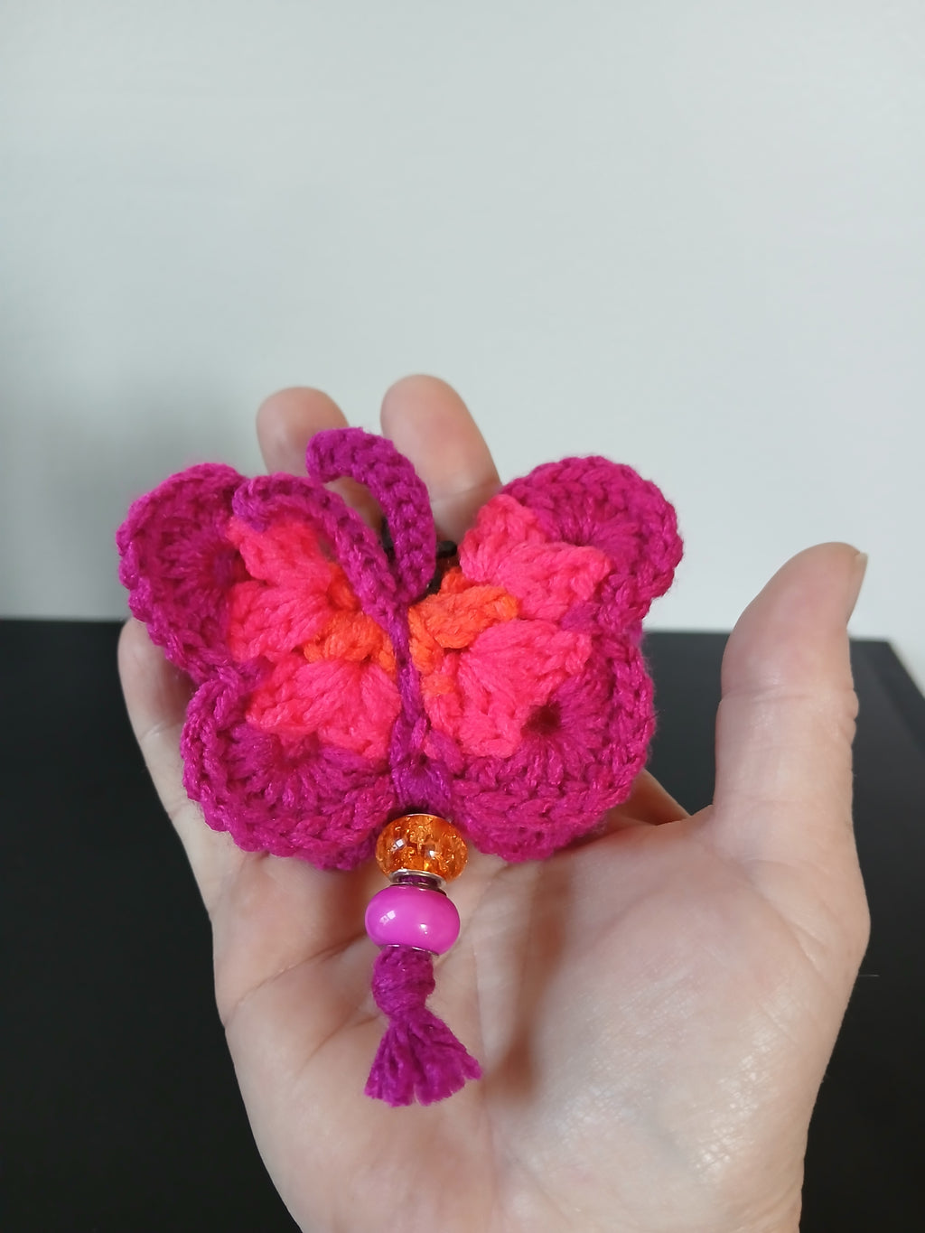 Dark Pink & Orange Butterfly Keychain