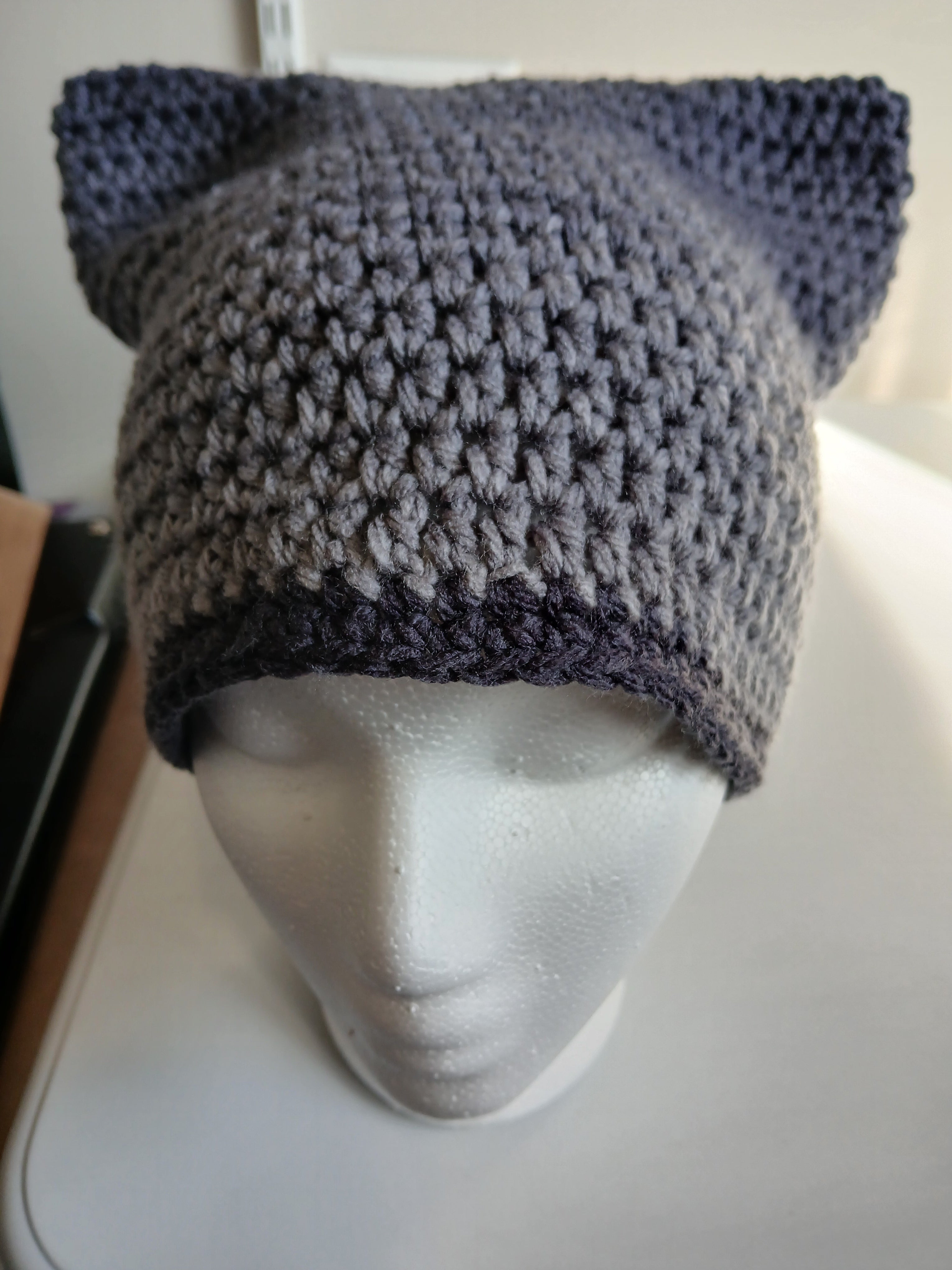 Charcoal Grey Ombre Cat Ear Beanie